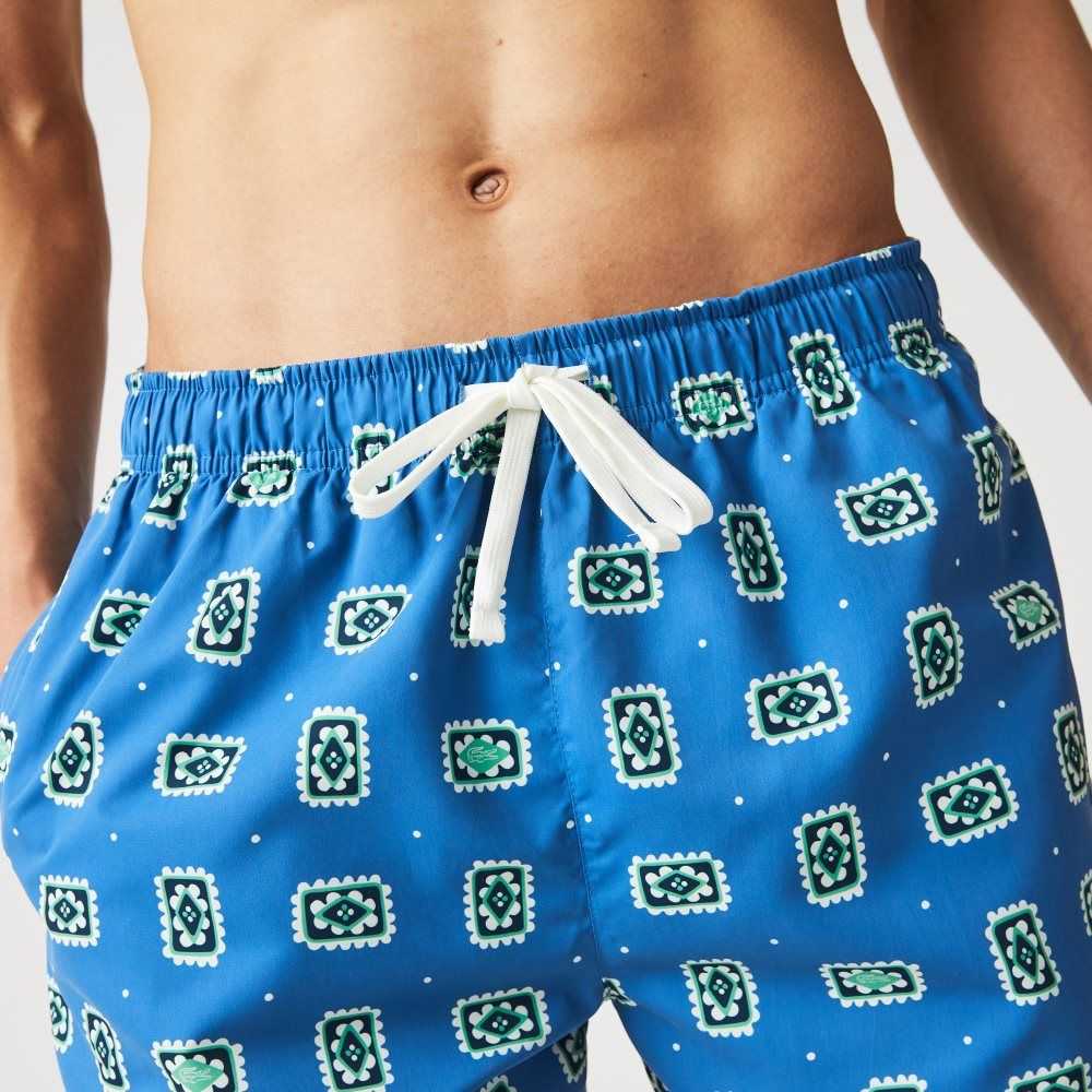 Lacoste LIVE Print Lightweight Swimming Trunks Blue / White | JWLY-52891
