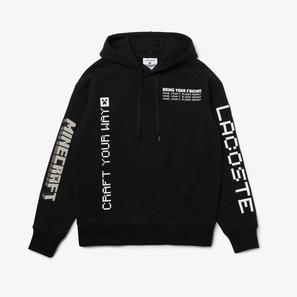 Lacoste LIVE x Minecraft Loose Fit Fleece Hoodie Black | UHPF-25174