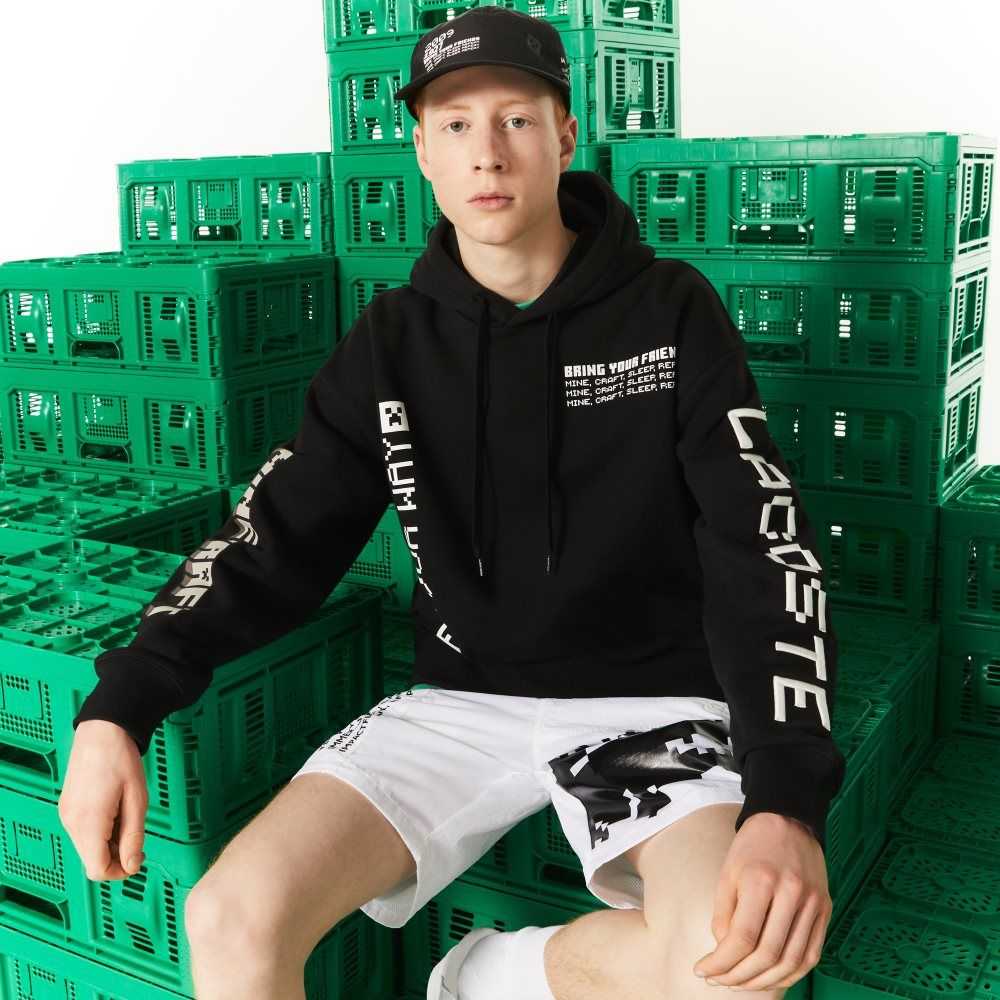 Lacoste LIVE x Minecraft Loose Fit Fleece Hoodie Black | UHPF-25174