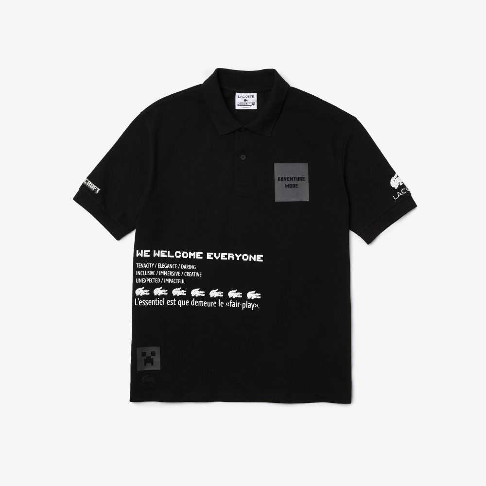 Lacoste LIVE x Minecraft Loose Fit Organic Cotton Polo Black | NVDT-51046
