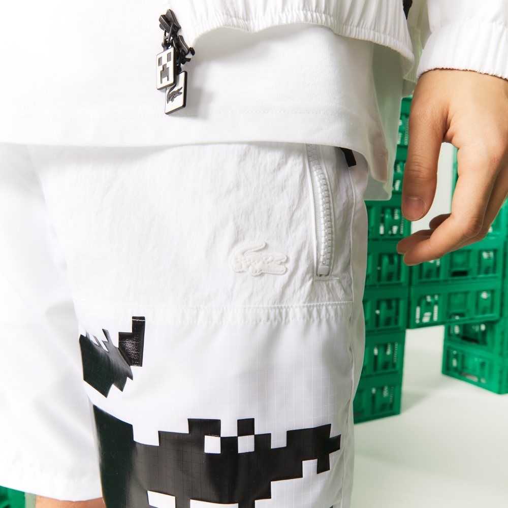 Lacoste LIVE x Minecraft Nylon Bermuda Shorts White | JFPL-42571