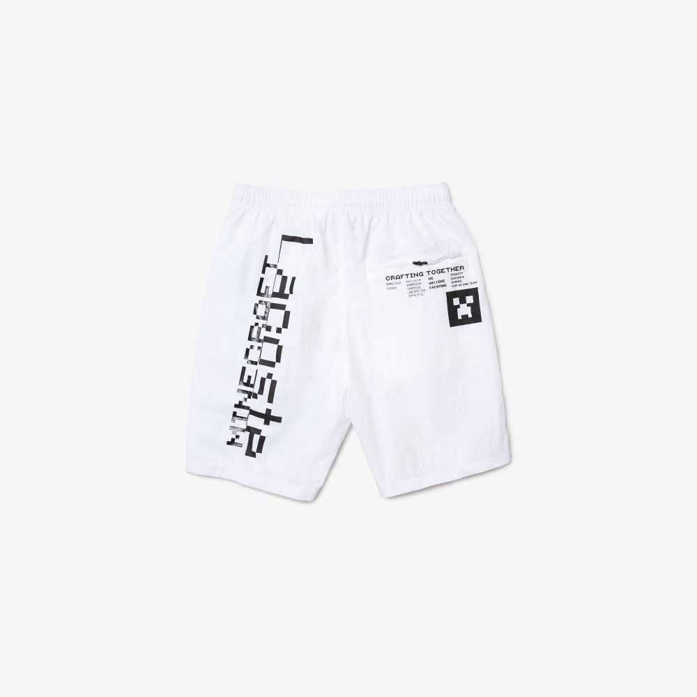 Lacoste LIVE x Minecraft Nylon Bermuda Shorts White | JFPL-42571