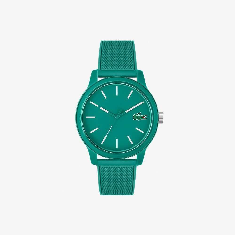 Lacoste L.12.12 3 Hands Green Silicone Watch Black | FHCD-30475