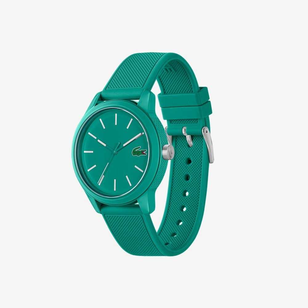 Lacoste L.12.12 3 Hands Green Silicone Watch Black | FHCD-30475