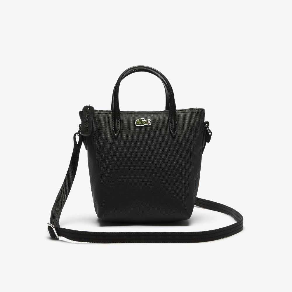Lacoste L.12.12 Concept Petit Pique Coated Canvas Mini Zip Tote Bag Black | KYJN-14380
