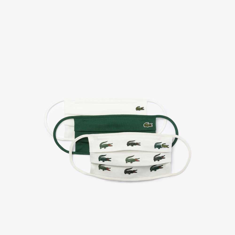 Lacoste L.12.12 Cotton Face Masks 3-Pack Green / White | GOXT-15834