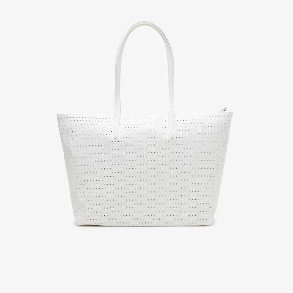 Lacoste L.12.12 Large Perforated Tote Marshmallow | KCTE-47025