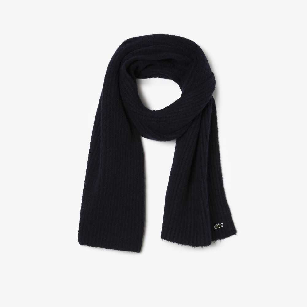 Lacoste Large Ribbed Wool Scarf Navy Blue | HEVD-58927