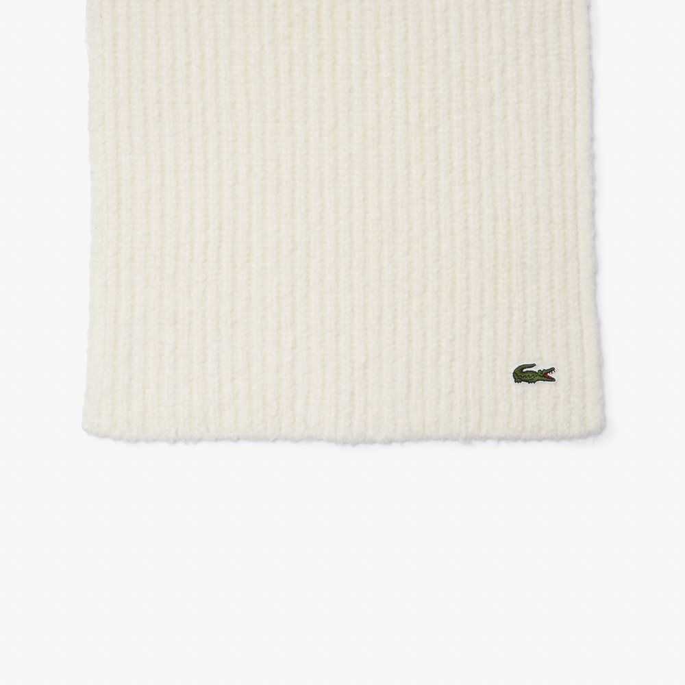 Lacoste Large Ribbed Wool Scarf White | SBUV-48659
