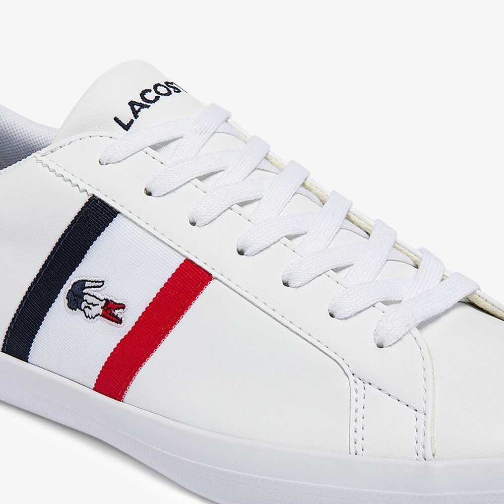 Lacoste Lerond Tricolor Leather Sneakers Wht/Nvy/Red | NGOU-29807
