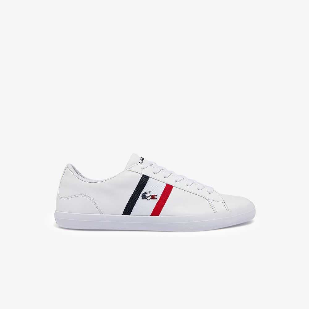 Lacoste Lerond Tricolor Leather Sneakers Wht/Nvy/Red | NGOU-29807