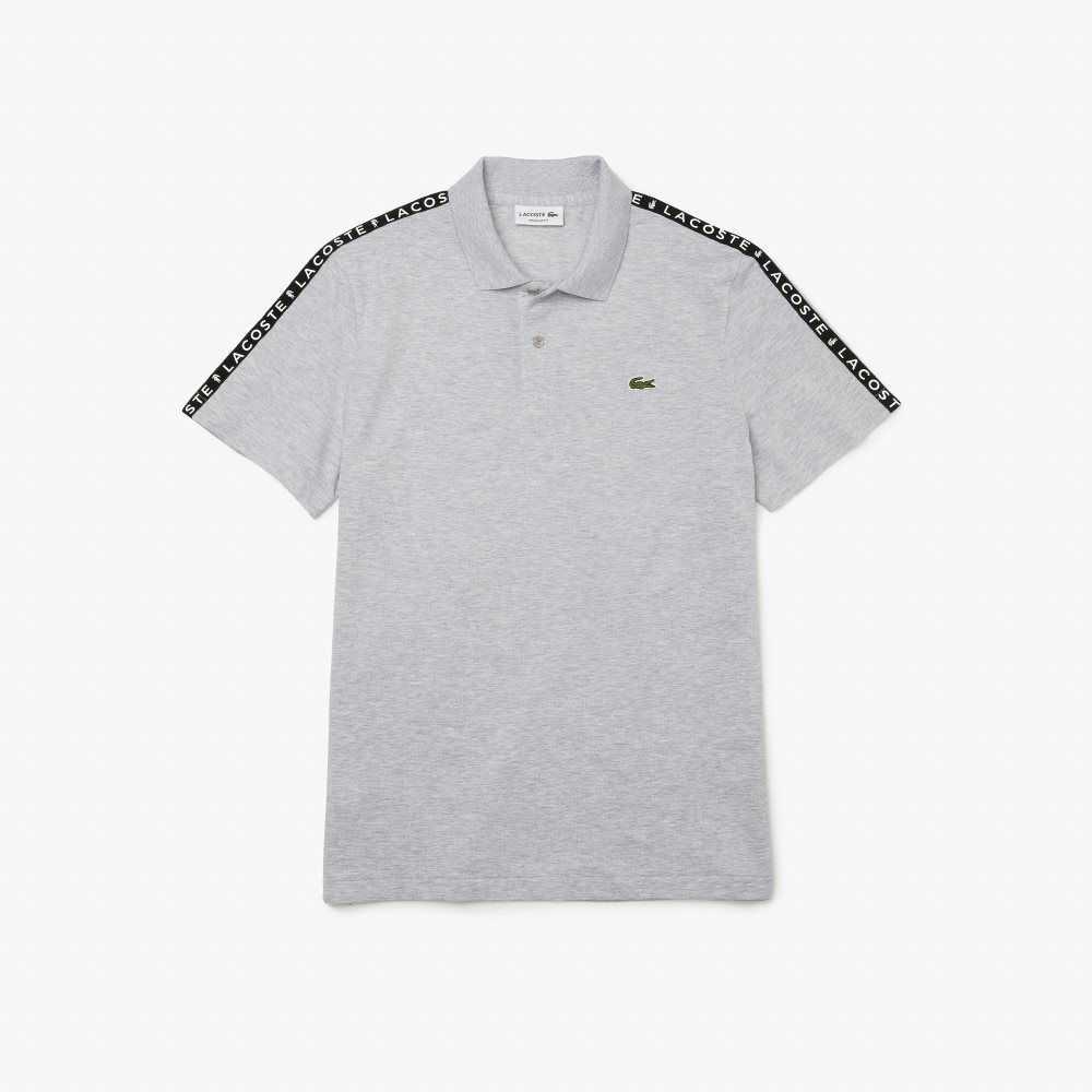 Lacoste Lettered Band Ultra-Lightweight Cotton Polo Grey Chine | MAQR-07843