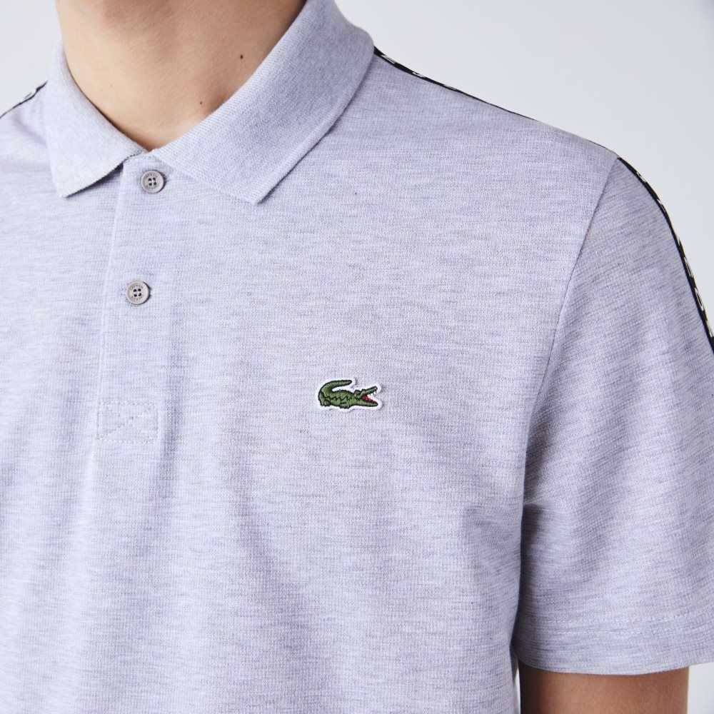 Lacoste Lettered Band Ultra-Lightweight Cotton Polo Grey Chine | MAQR-07843