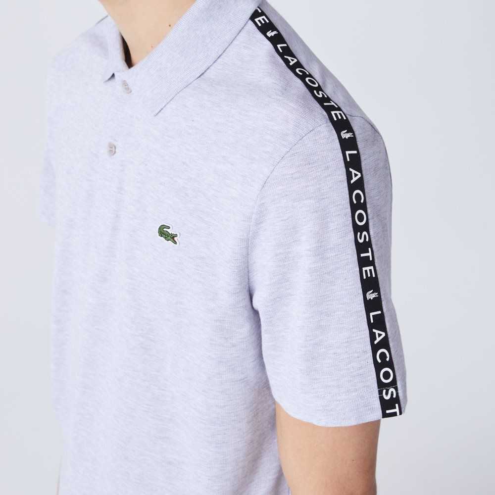 Lacoste Lettered Band Ultra-Lightweight Cotton Polo Grey Chine | MAQR-07843