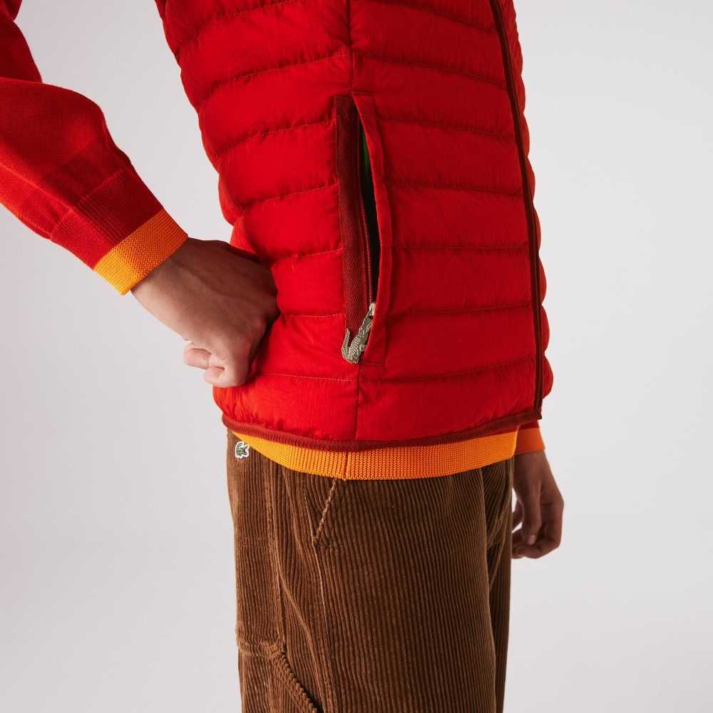 Lacoste Lightweight Foldable Water-Resistant Puffer Coat Red | BCOF-94038