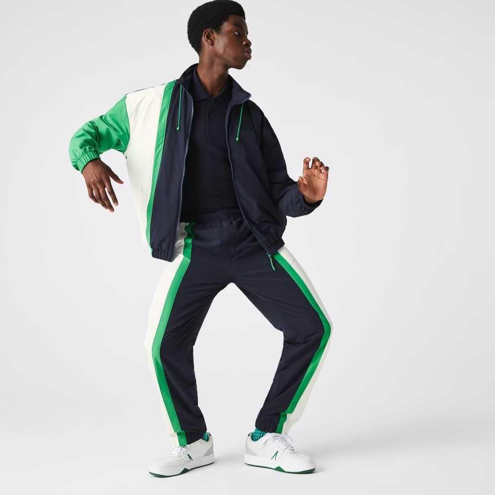 Lacoste Lightweight Water-Repellent Color-Block Trackpants Navy Blue / White / Green | XQTC-83019