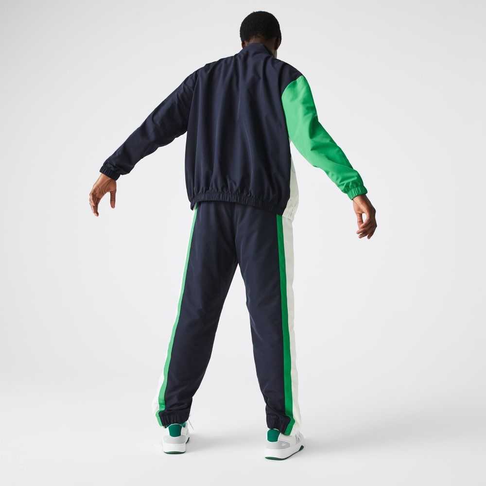 Lacoste Lightweight Water-Repellent Color-Block Trackpants Navy Blue / White / Green | XQTC-83019