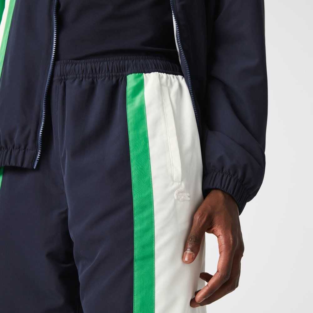 Lacoste Lightweight Water-Repellent Color-Block Trackpants Navy Blue / White / Green | XQTC-83019