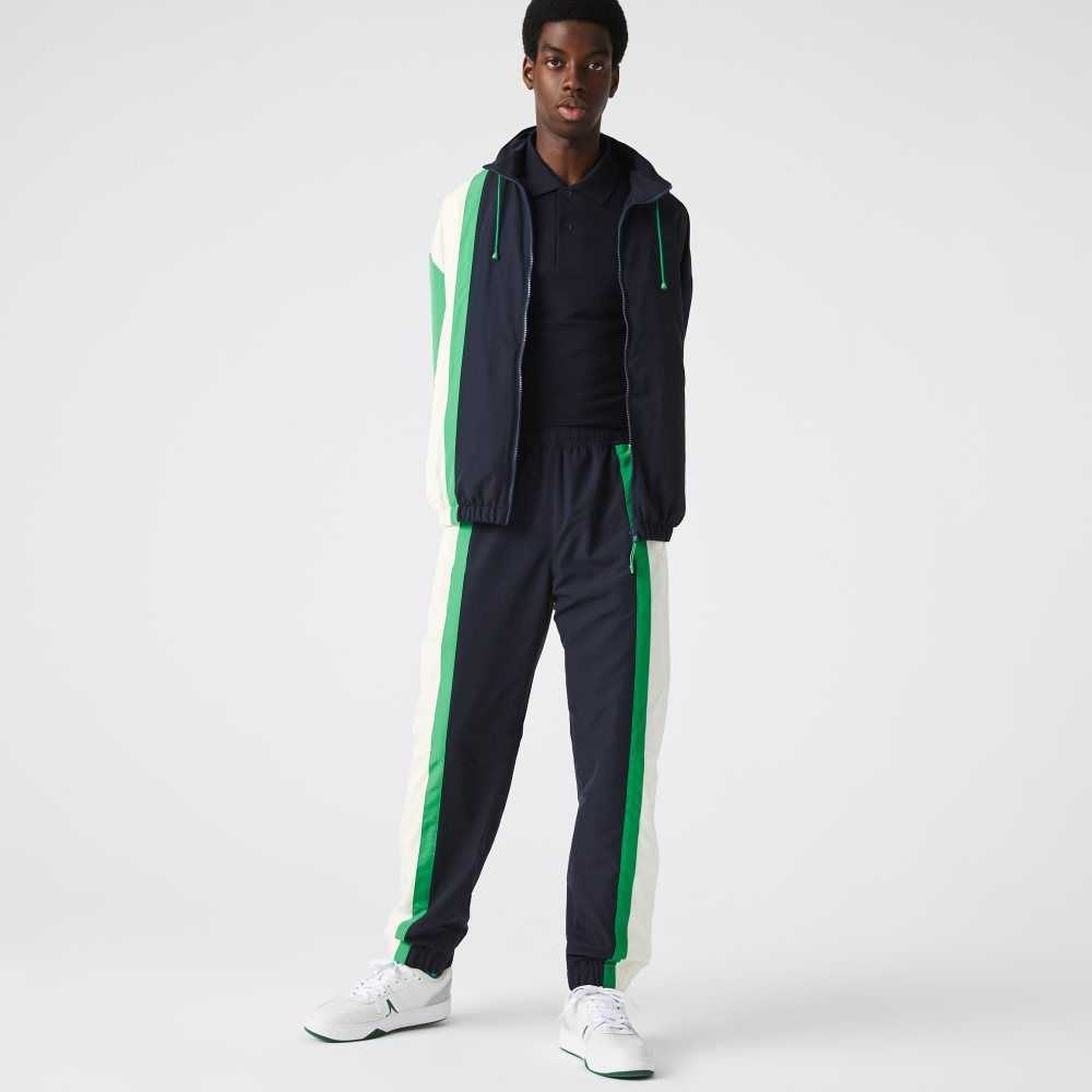 Lacoste Lightweight Water-Repellent Color-Block Trackpants Navy Blue / White / Green | XQTC-83019