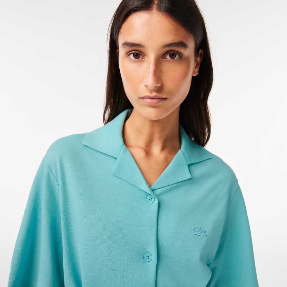 Lacoste Linen/Cotton Blend Belted Button Dress Mint | LSEW-64053