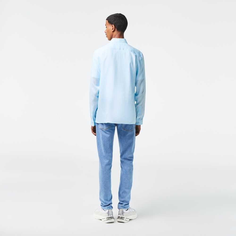 Lacoste Linen Shirt Light Blue | XVWI-97685