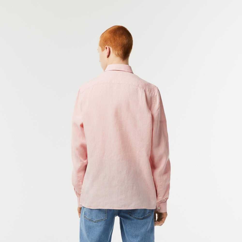 Lacoste Linen Shirt Light Pink | ITKG-75041