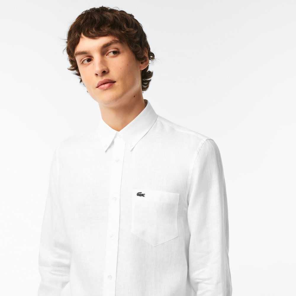 Lacoste Linen Shirt White | AFNK-09467