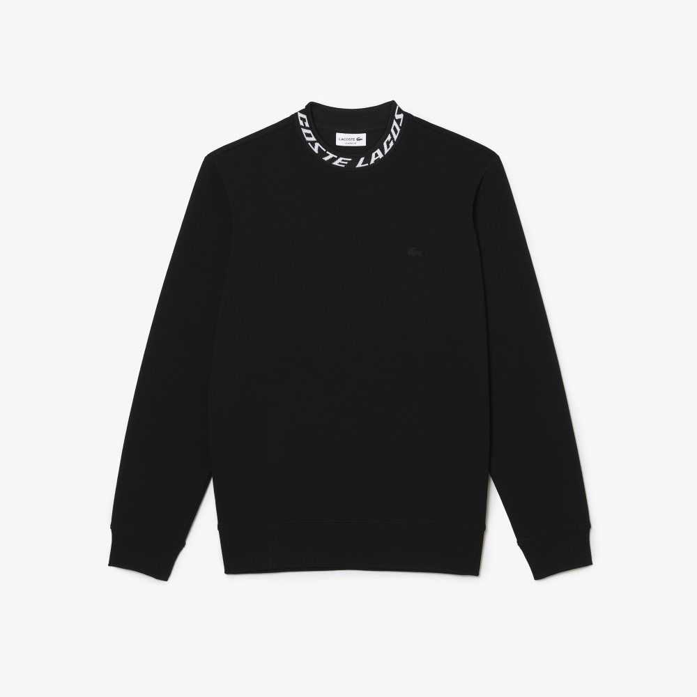 Lacoste Logo Collar Sweatshirt Black | IBMF-71054