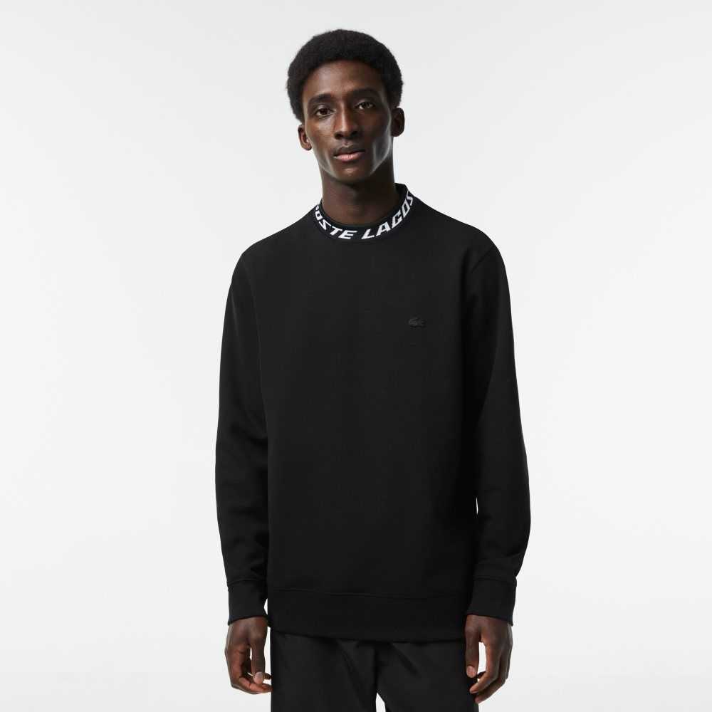 Lacoste Logo Collar Sweatshirt Black | IBMF-71054