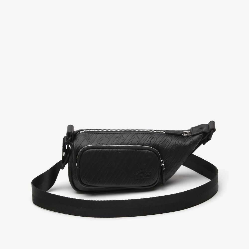Lacoste Logo Print Shoulder Bag - Small Black | VHAR-89520