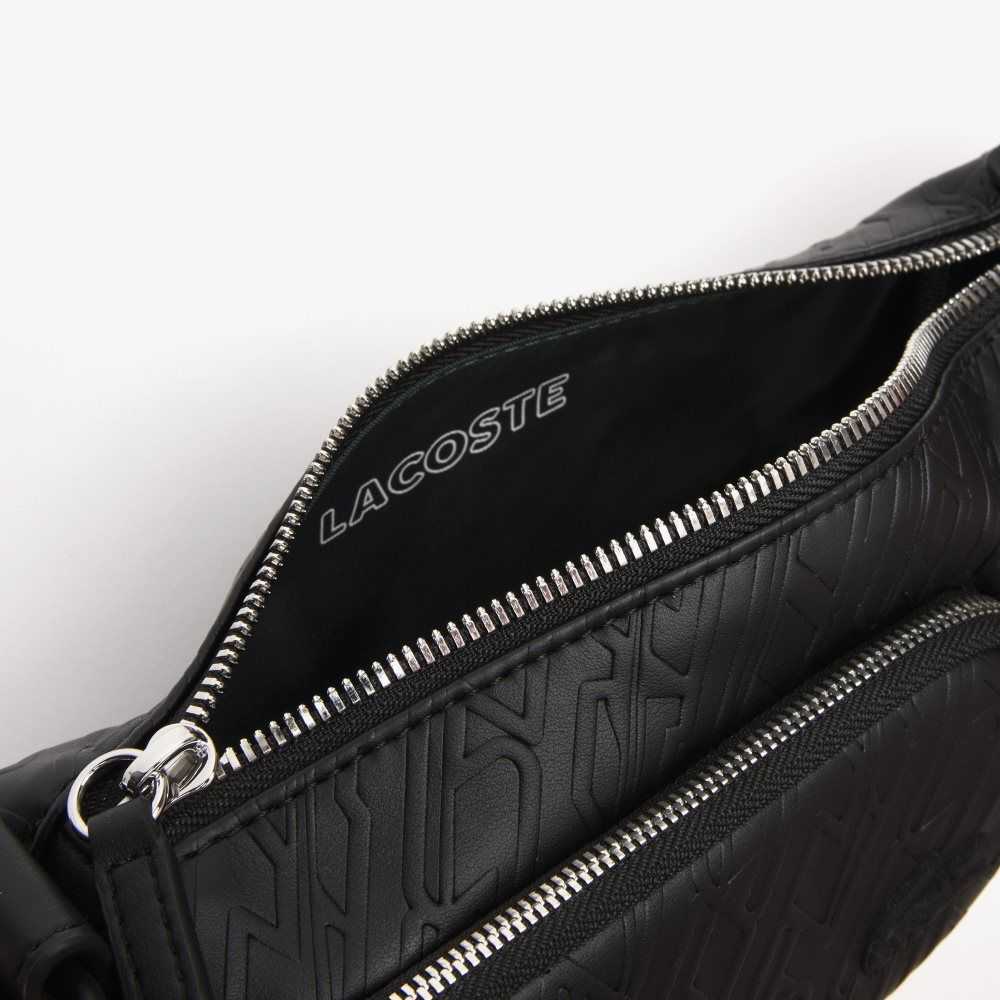 Lacoste Logo Print Shoulder Bag - Small Black | VHAR-89520