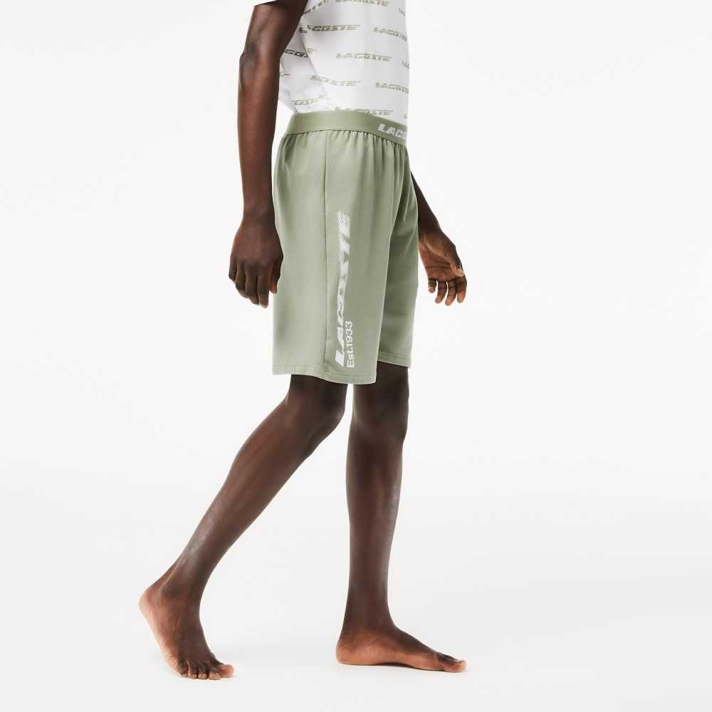 Lacoste Logo Waistband Fleece Shorts Khaki Green | QSEB-79284