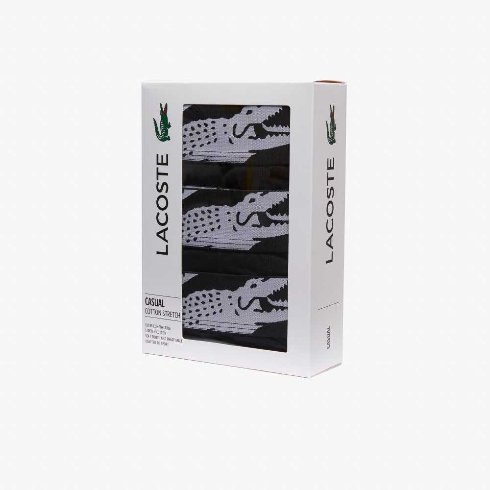 Lacoste Long Boxer Briefs 3-Pack Black | BDEI-94617