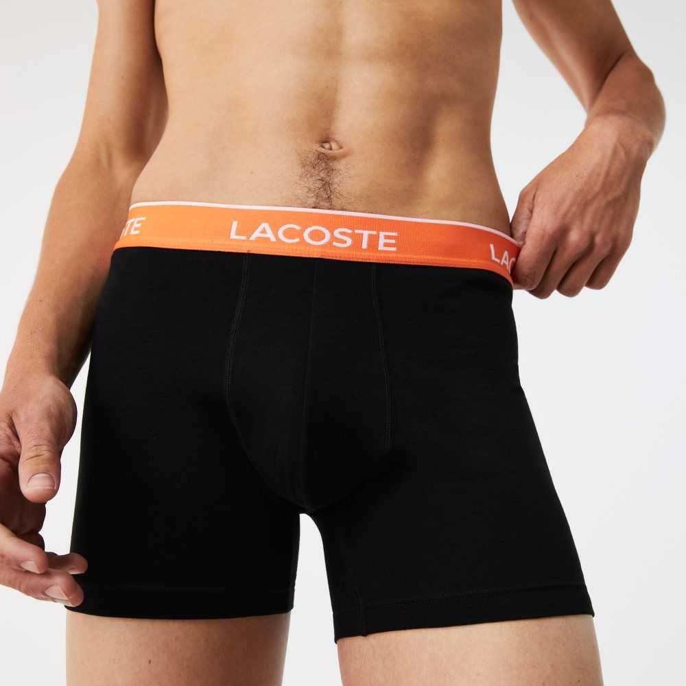 Lacoste Long Cotton Boxer Brief 3-Pack Black / Orange / Khaki Green / Blue | GCZB-02361