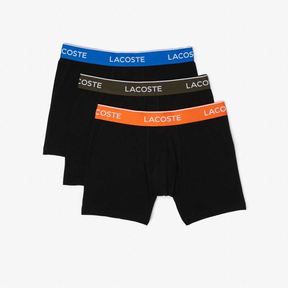 Lacoste Long Cotton Boxer Brief 3-Pack Black / Orange / Khaki Green / Blue | GCZB-02361