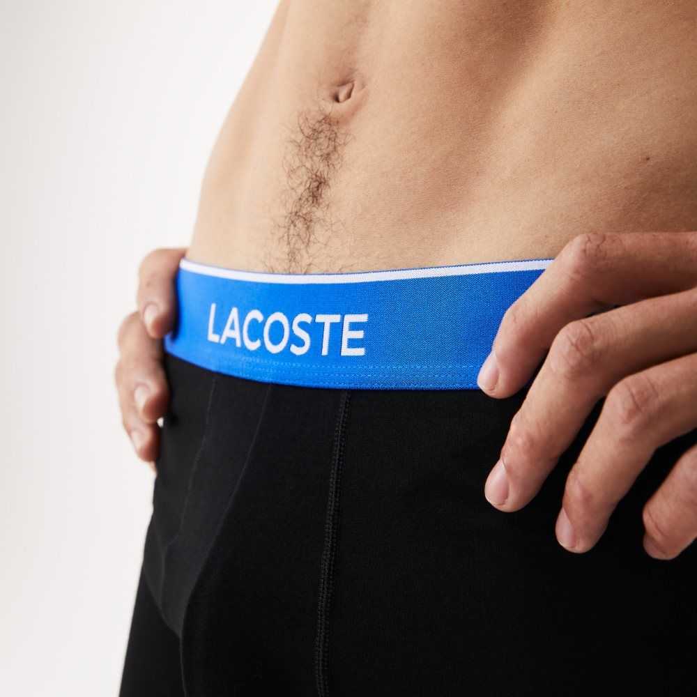 Lacoste Long Cotton Boxer Brief 3-Pack Black / Blue / Dark Grey | KGJE-86459