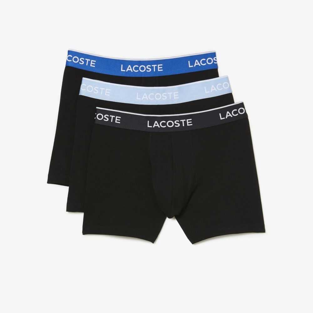 Lacoste Long Cotton Boxer Brief 3-Pack Black / Blue / Dark Grey | KGJE-86459