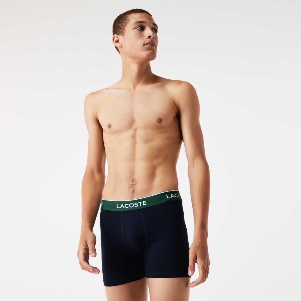 Lacoste Long Cotton Boxer Brief 3-Pack Navy Blue / Green / Red / Navy Blue | URHJ-14586