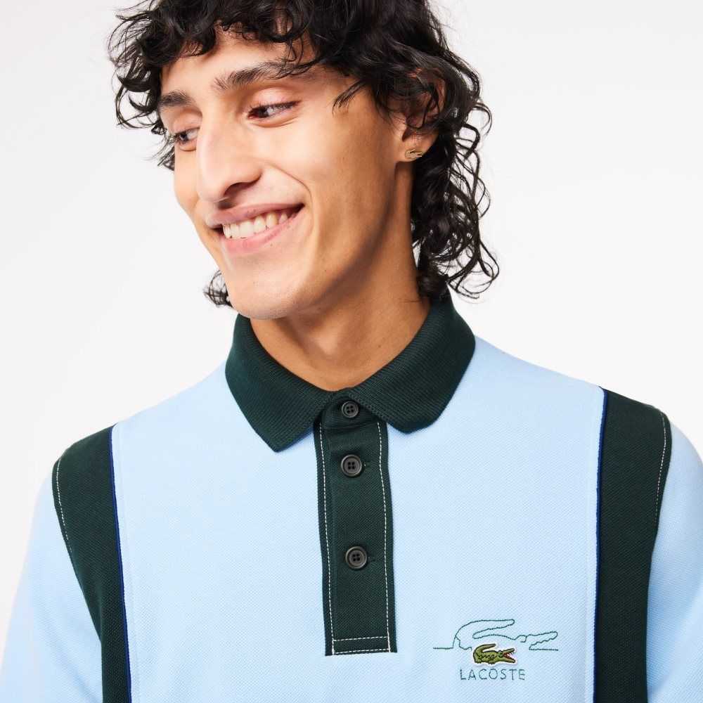 Lacoste Long Sleeve Organic Cotton Rugby Shirt Blue / Green | QFTP-25649