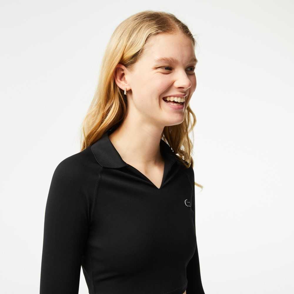 Lacoste Long Sleeve Recycled Polyamide Short Polo Shirt Black | OFIC-48753