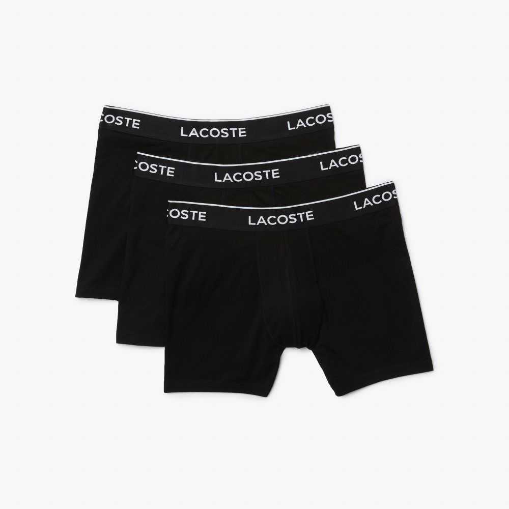 Lacoste Long Stretch Cotton Boxer Brief 3-Pack Black | JOEC-54210
