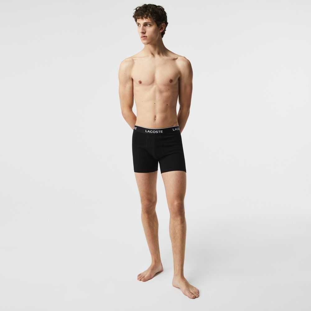 Lacoste Long Stretch Cotton Boxer Brief 3-Pack Black | JOEC-54210