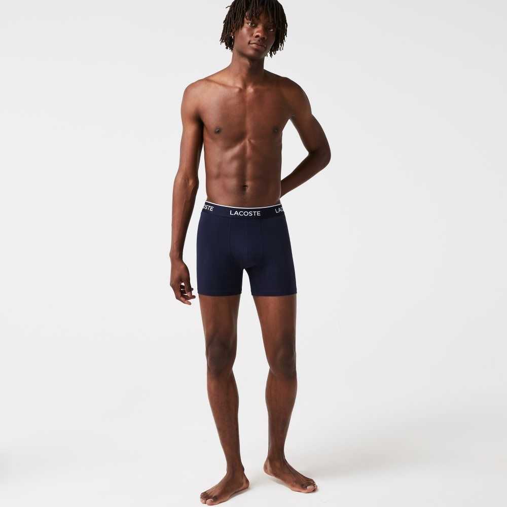 Lacoste Long Stretch Cotton Boxer Brief 3-Pack Navy Blue / Red / Navy Blue | QPXL-41867