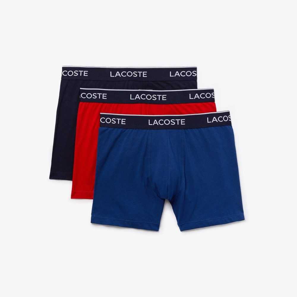 Lacoste Long Stretch Cotton Boxer Brief 3-Pack Navy Blue / Red / Navy Blue | QPXL-41867