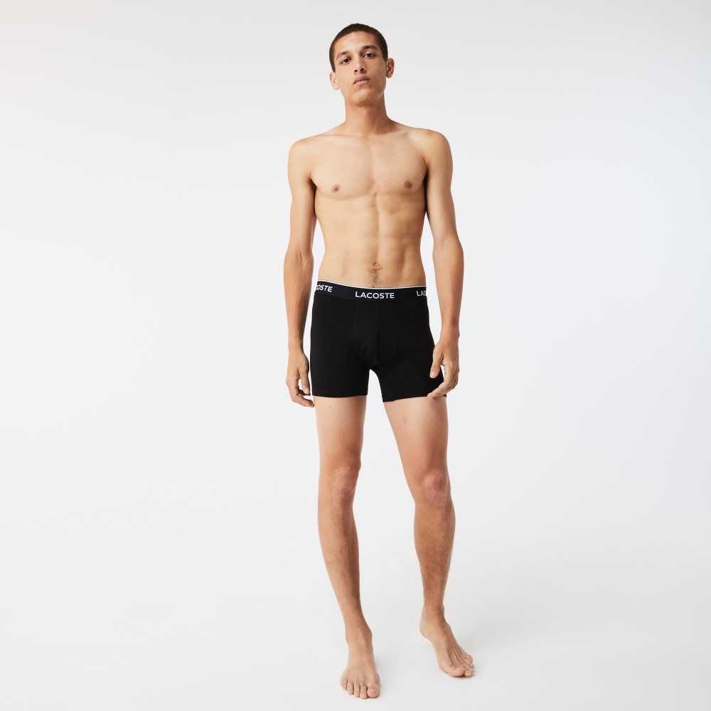 Lacoste Long Stretch Cotton Boxer Brief 3-Pack Black / White / Grey Chine | SHZE-54807