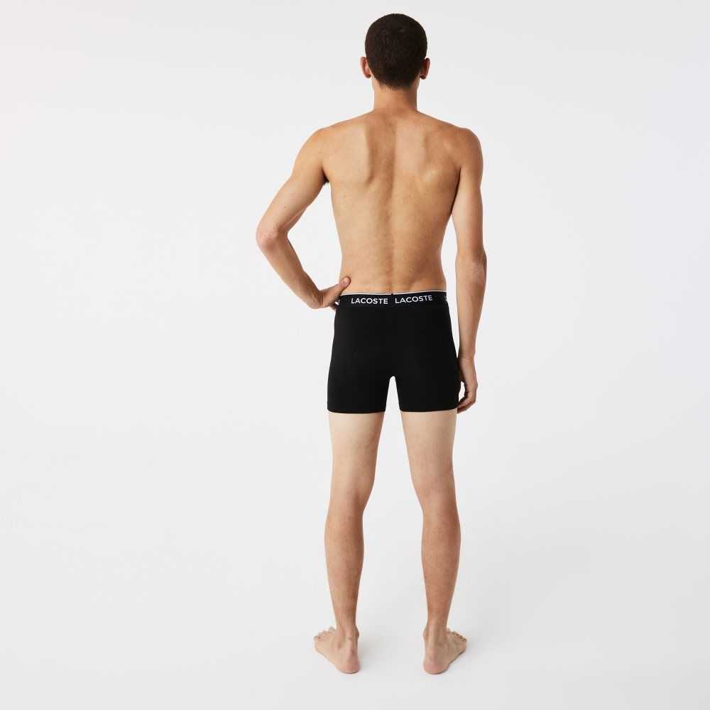 Lacoste Long Stretch Cotton Boxer Brief 3-Pack Black / White / Grey Chine | SHZE-54807