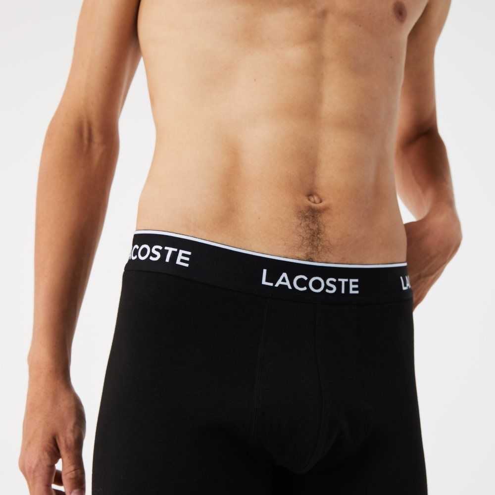 Lacoste Long Stretch Cotton Boxer Brief 3-Pack Black / White / Grey Chine | SHZE-54807