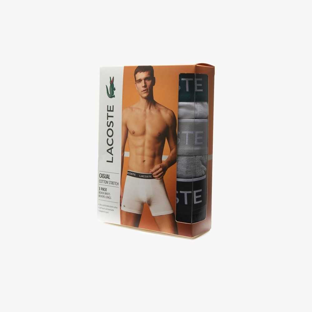 Lacoste Long Stretch Cotton Boxer Brief 3-Pack Black / White / Grey Chine | SHZE-54807