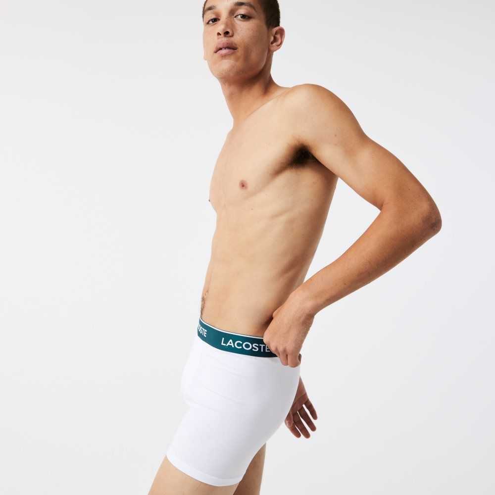 Lacoste Long Stretch Cotton Boxer Brief 3-Pack Black / White / Grey Chine | SHZE-54807