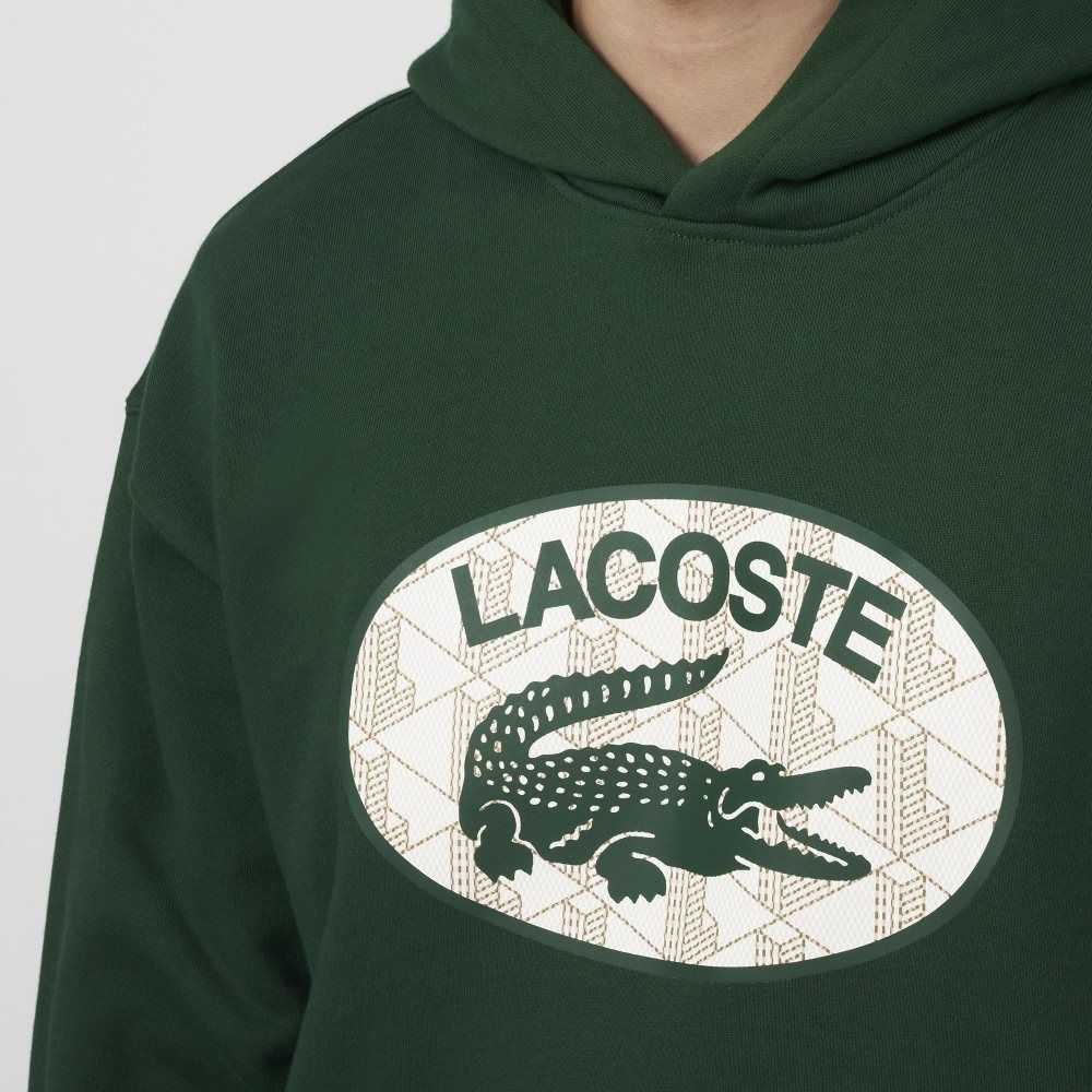 Lacoste Loose Fit Branded Monogram Hooded Sweatshirt Green | KZXV-56470